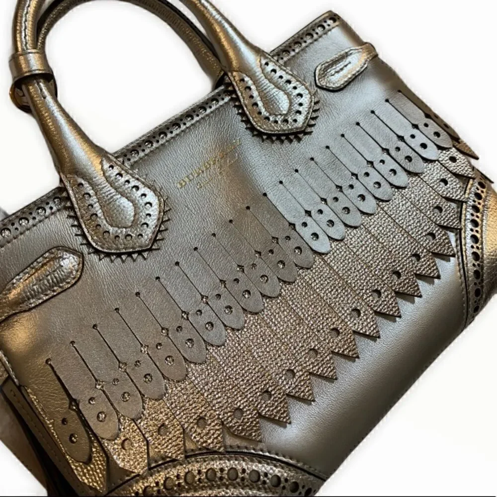 BURBERRY Metallic Calfskin Broguing Small Banner